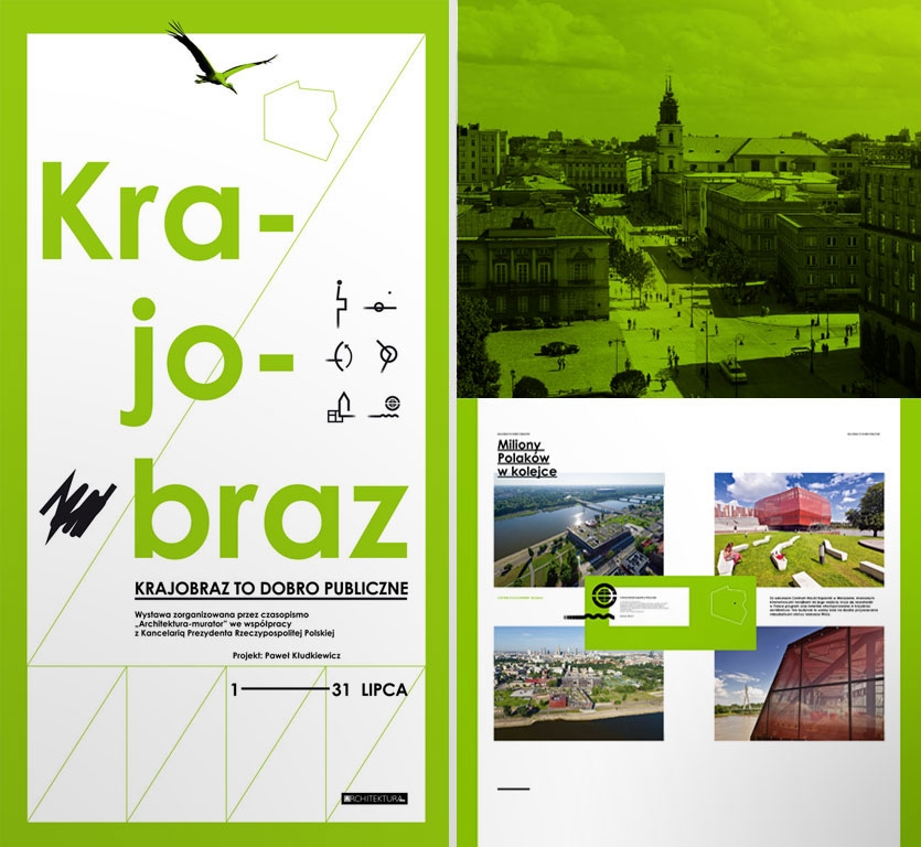 "Krajobraz to dobro publiczne". Wystawa 16 plansz - dobre i złe przykłady miejskich krajobrazów. Projekt graficzny: Paweł Kłudkiewicz 