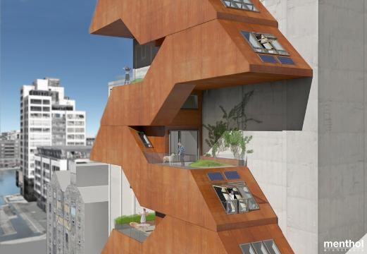 Z-loft. Atorami projektu loftu-pasożyta, zajmującego ślepą ścianę budynku, są architekci z działającego w Polsce i Irlandii biura Menthol Architects. Fot. materiały prasowe 20+10+X World Architecture 