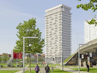 Biała elewacja odporna na zanieczyszczenia: klinkierowa wieża w Antwerpii