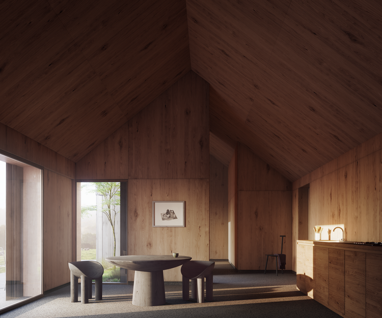 Duality Cube Haus by Faye Toogood dark timber interior for galvanised steel interior_Visualisation by Edit.rs (Copy)